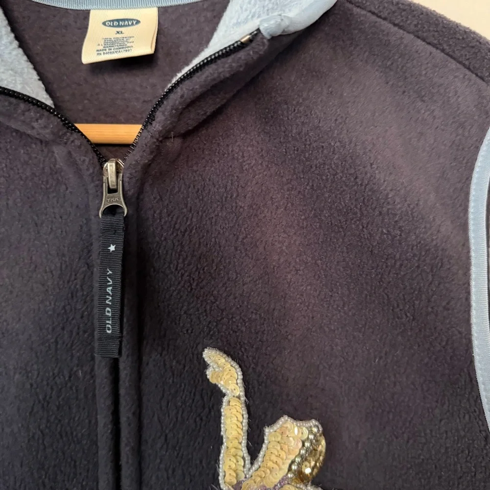 Vintage Y2K 2003 Old Navy Navy Zip Up Figure Skater Embroidered Fleece Vest